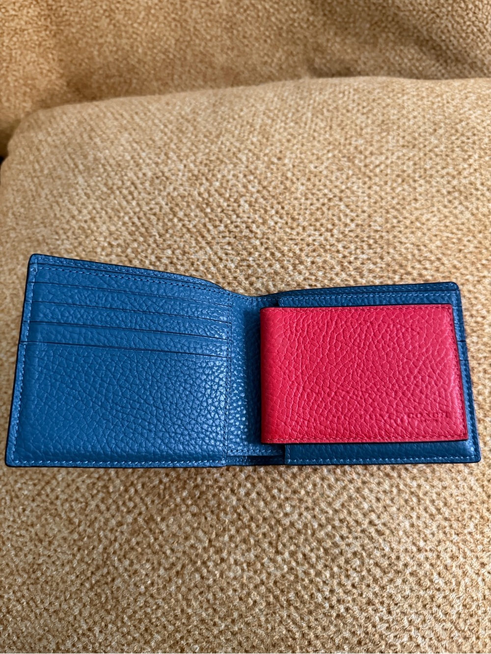 Coach Red Leather Spider-Man Bi-Fold Wallet with Blue Accents - Picture 3 of 4